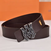 Amiri Belt dark brown Plain texture Golden deer logo